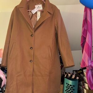 Brown Wool Pea Coat with Lapel Collar